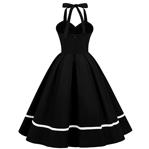 Retro Elegance: Vintage 1950s Rockabilly Swing Dress with Audrey Hepburn Style Halterneck