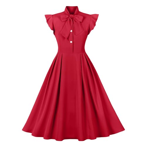 Vintage Glamour: Retro 1950s Rockabilly Midi Dress with Bow Detail