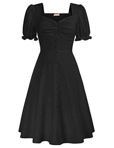 Enchanting Belle Poque Women's 1950s Puff Sleeve Cottagecore Dress