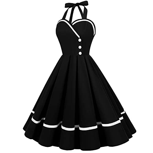 Retro Elegance: Vintage 1950s Rockabilly Swing Dress with Audrey Hepburn Style Halterneck