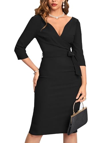 Retro Glamour: MUXXN Vintage Faux Wrap V Neck Party Dress