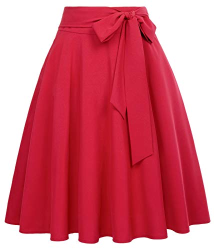 Vintage Charm: Belle Poque Women's High Waist A-Line Skater Midi Skirt with Side Pockets