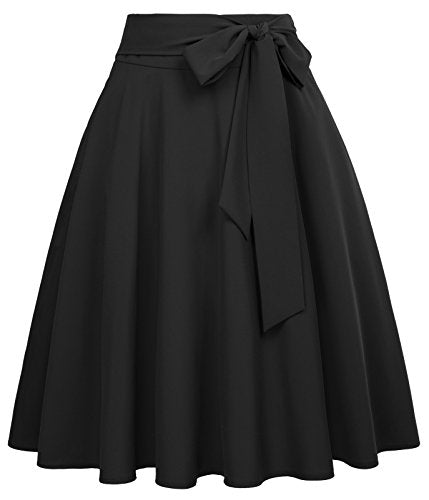 Vintage Charm: Belle Poque Women's High Waist A-Line Skater Midi Skirt with Side Pockets