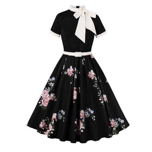 Vintage Floral Swing Dress: 1950s Retro Rockabilly Party Dress