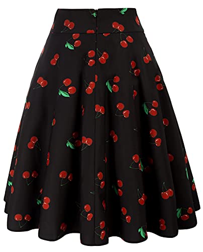 Vintage Charm: Belle Poque Women's High Waist A-Line Skater Midi Skirt with Side Pockets