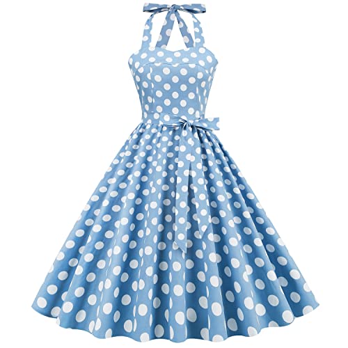 Retro Elegance: Vintage 1950s Rockabilly Swing Dress with Audrey Hepburn Style Halterneck