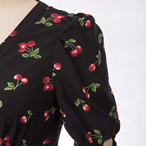 Cherry Delight Vintage V-Neck Puff Sleeve Blouse by Belle Poque