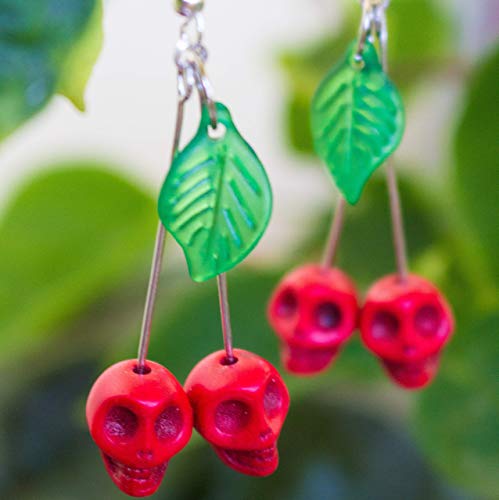 Rockabilly Chic: Handmade Skull Cherry Earrings