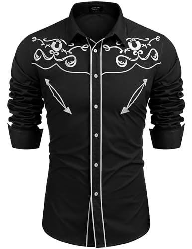 Retro Cowboy Chic: COOFANDY Men's Slim Fit Embroidered Western Shirt