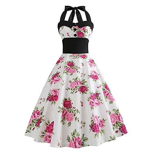 Retro Elegance: Vintage 1950s Rockabilly Swing Dress with Audrey Hepburn Style Halterneck