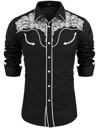 Retro Cowboy Chic: COOFANDY Men's Slim Fit Embroidered Western Shirt