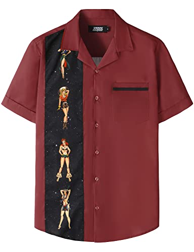 Retro Vibes Alert! JOGAL Men's Rockabilly Hawaiian Bowling Shirt