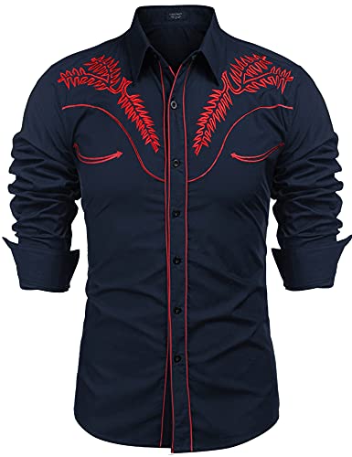 Retro Cowboy Chic: COOFANDY Men's Slim Fit Embroidered Western Shirt