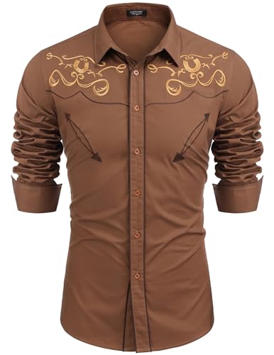 Retro Cowboy Chic: COOFANDY Men's Slim Fit Embroidered Western Shirt