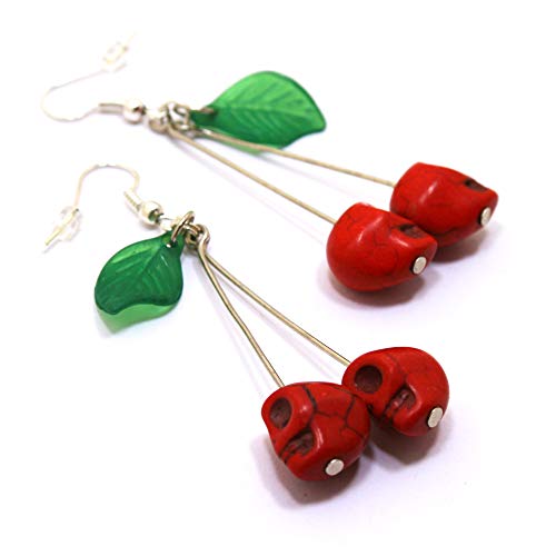 Rockabilly Chic: Handmade Skull Cherry Earrings