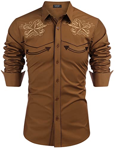 Retro Cowboy Chic: COOFANDY Men's Slim Fit Embroidered Western Shirt