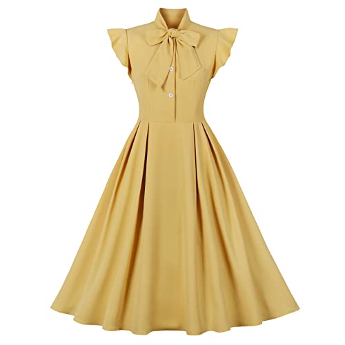 Vintage Glamour: Retro 1950s Rockabilly Midi Dress with Bow Detail