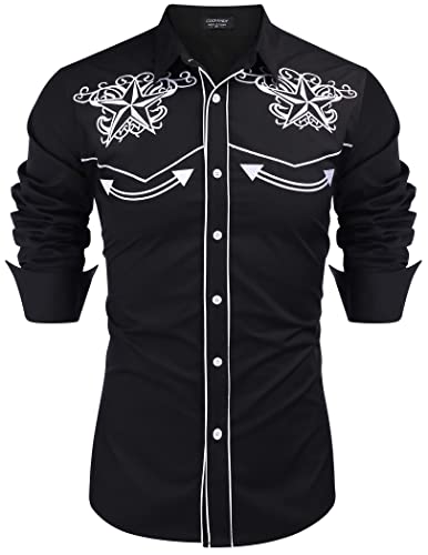 Retro Cowboy Chic: COOFANDY Men's Slim Fit Embroidered Western Shirt