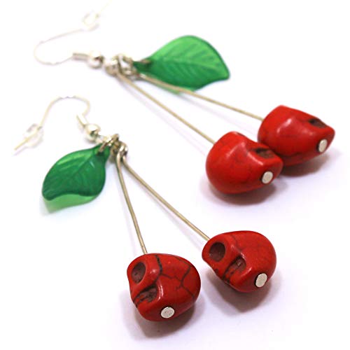 Rockabilly Chic: Handmade Skull Cherry Earrings