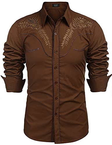 Retro Cowboy Chic: COOFANDY Men's Slim Fit Embroidered Western Shirt