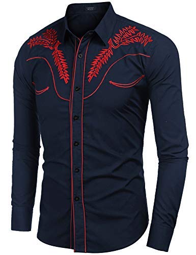 Retro Cowboy Chic: COOFANDY Men's Slim Fit Embroidered Western Shirt