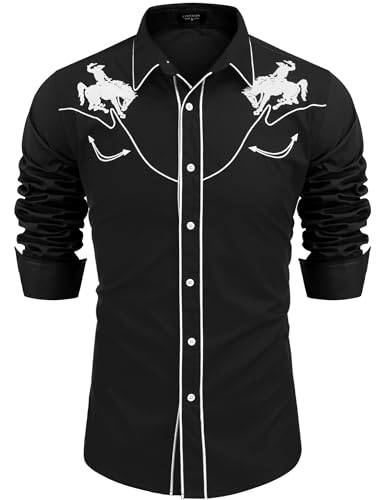 Retro Cowboy Chic: COOFANDY Men's Slim Fit Embroidered Western Shirt