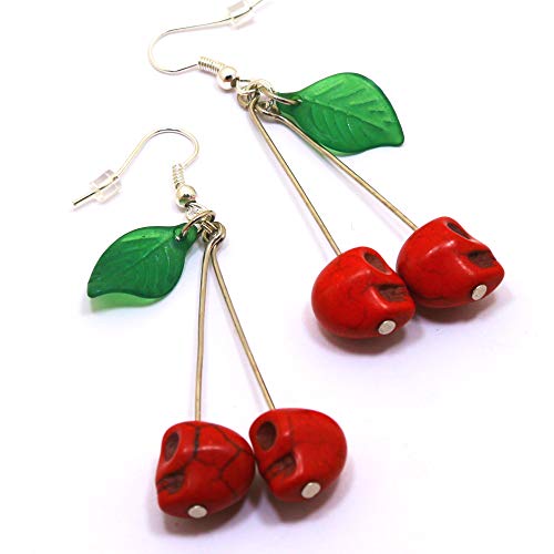 Rockabilly Chic: Handmade Skull Cherry Earrings