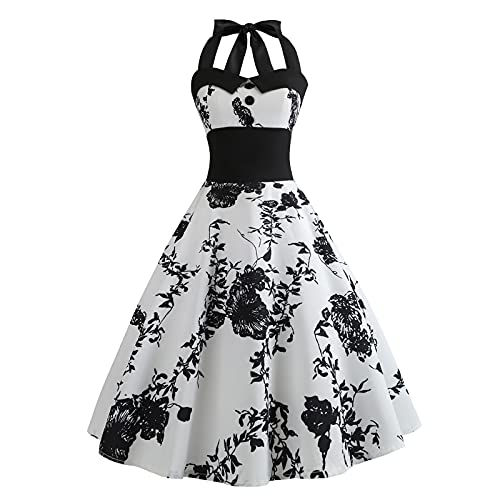 Retro Elegance: Vintage 1950s Rockabilly Swing Dress with Audrey Hepburn Style Halterneck