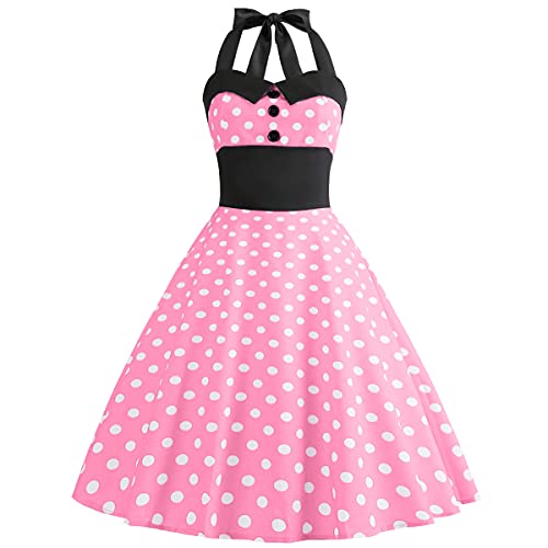 Retro Elegance: Vintage 1950s Rockabilly Swing Dress with Audrey Hepburn Style Halterneck