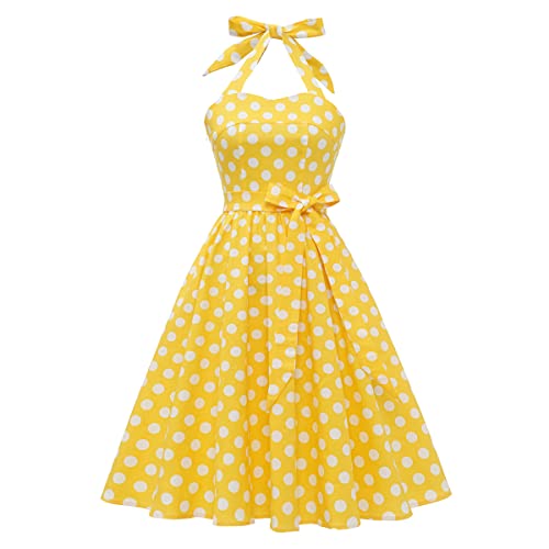 Retro Elegance: Vintage 1950s Rockabilly Swing Dress with Audrey Hepburn Style Halterneck