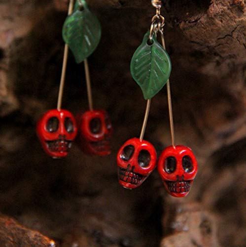 Rockabilly Chic: Handmade Skull Cherry Earrings