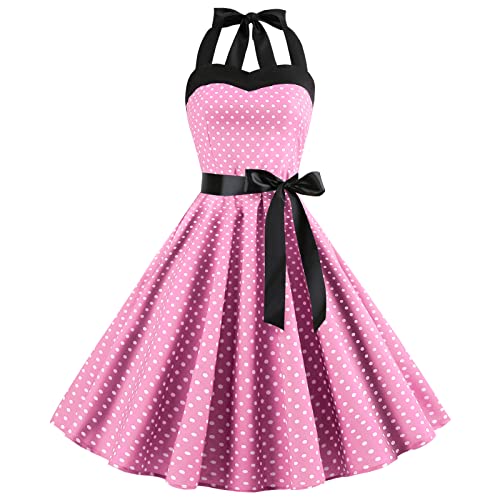 Retro Elegance: Vintage 1950s Rockabilly Swing Dress with Audrey Hepburn Style Halterneck