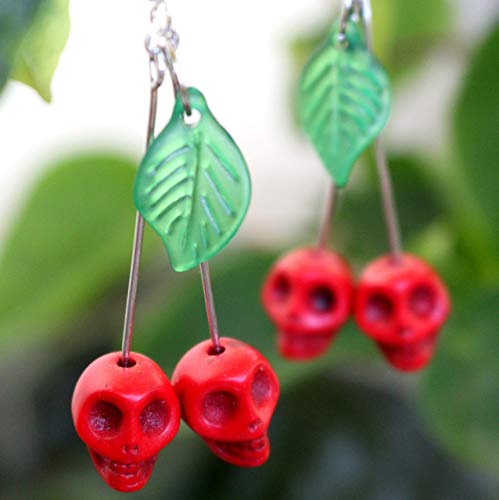 Rockabilly Chic: Handmade Skull Cherry Earrings