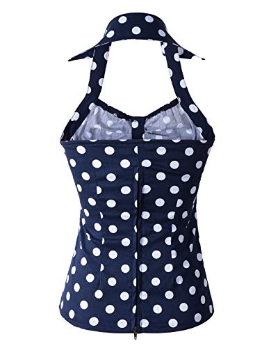 Penelope Vintage 50s Rockabilly Polka Dot Halter Top - NavyWhite (US18)