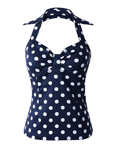 Penelope Vintage 50s Rockabilly Polka Dot Halter Top - NavyWhite (US18)