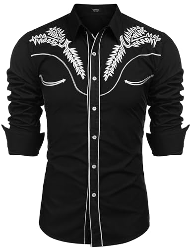 Retro Cowboy Chic: COOFANDY Men's Slim Fit Embroidered Western Shirt