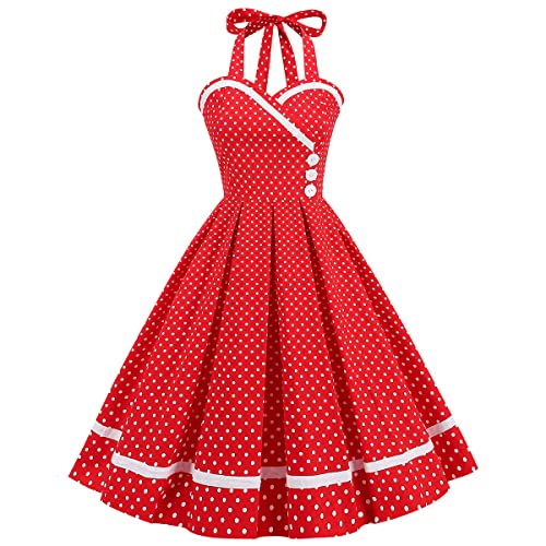 Retro Elegance: Vintage 1950s Rockabilly Swing Dress with Audrey Hepburn Style Halterneck