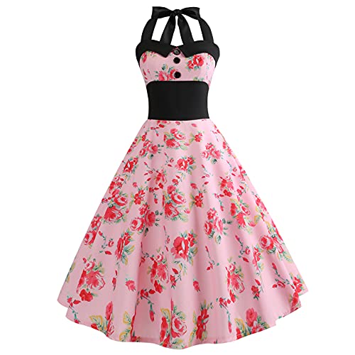 Retro Elegance: Vintage 1950s Rockabilly Swing Dress with Audrey Hepburn Style Halterneck