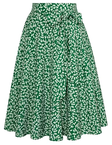 Vintage Charm: Belle Poque Women's High Waist A-Line Skater Midi Skirt with Side Pockets