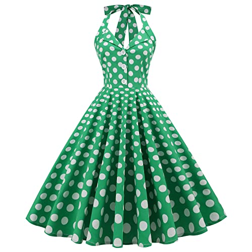 Retro Elegance: Vintage 1950s Rockabilly Swing Dress with Audrey Hepburn Style Halterneck