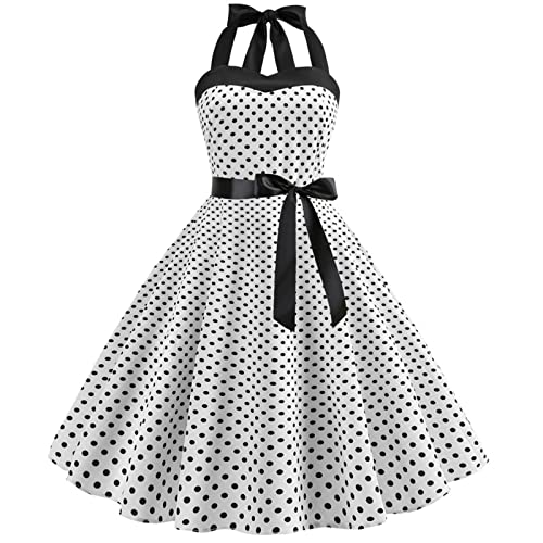 Retro Elegance: Vintage 1950s Rockabilly Swing Dress with Audrey Hepburn Style Halterneck