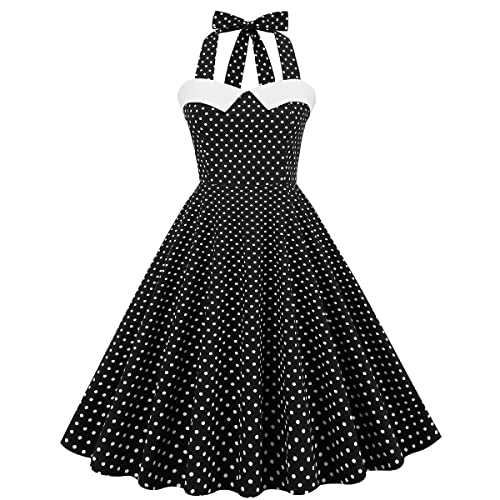 Retro Elegance: Vintage 1950s Rockabilly Swing Dress with Audrey Hepburn Style Halterneck