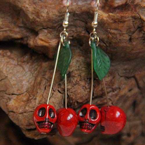 Rockabilly Chic: Handmade Skull Cherry Earrings