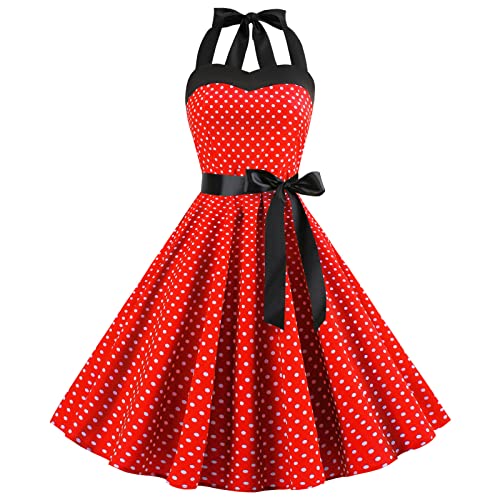 Retro Elegance: Vintage 1950s Rockabilly Swing Dress with Audrey Hepburn Style Halterneck