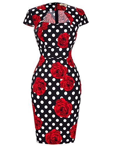 Vintage Elegance: Grace Karin 50s 60s Pencil Dress with Cap Sleeves