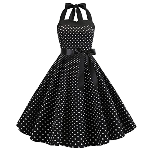 Retro Elegance: Vintage 1950s Rockabilly Swing Dress with Audrey Hepburn Style Halterneck