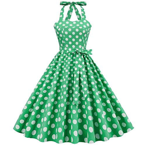 Retro Elegance: Vintage 1950s Rockabilly Swing Dress with Audrey Hepburn Style Halterneck