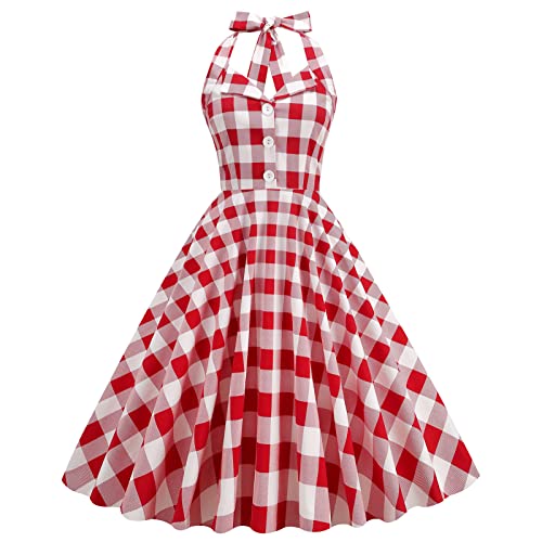 Retro Elegance: Vintage 1950s Rockabilly Swing Dress with Audrey Hepburn Style Halterneck