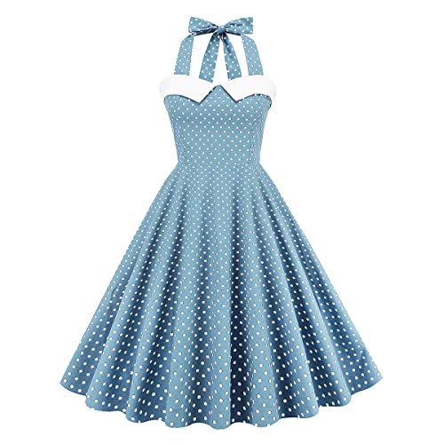 Retro Elegance: Vintage 1950s Rockabilly Swing Dress with Audrey Hepburn Style Halterneck