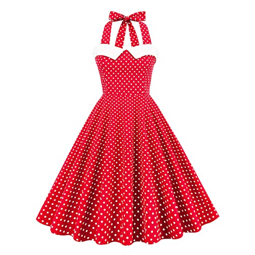 Retro Elegance: Vintage 1950s Rockabilly Swing Dress with Audrey Hepburn Style Halterneck